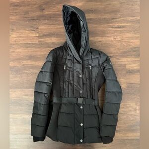 MICHAEL Michael Kors Belted Puffer Jacket With Hood Black Small